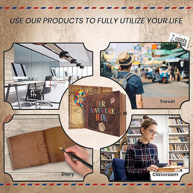 JIMBON Our Adventure Book Scrapbook Photo Album Retro Style Embossed Letter Cover Travel Diary Journal Scrap Book Kit For Couples,Memory Book For Anniversary Wedding