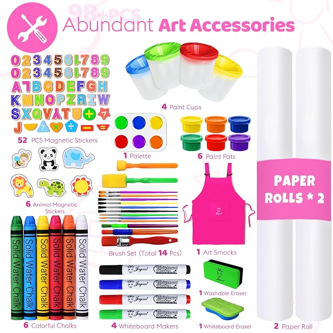 Joyooss Art Easel for Kids Easel for Toddlers,Adjustable Painting Station Wooden Easel Toddler Easels Kids Board Whiteboard & Chalk Board,Art Easel for Kid Age 4-8 9-12 Kid Easel