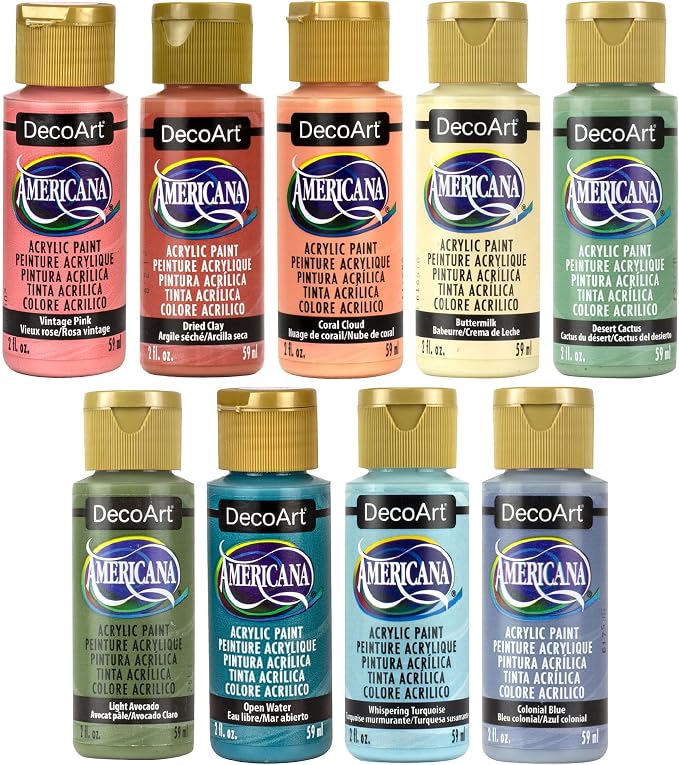 DecoArt Americana Acrylic Paint Set – Boho Colors, 9 Bottles (2 fl oz) – Art and Craft Acrylic Paints for Canvas, Wood, and More