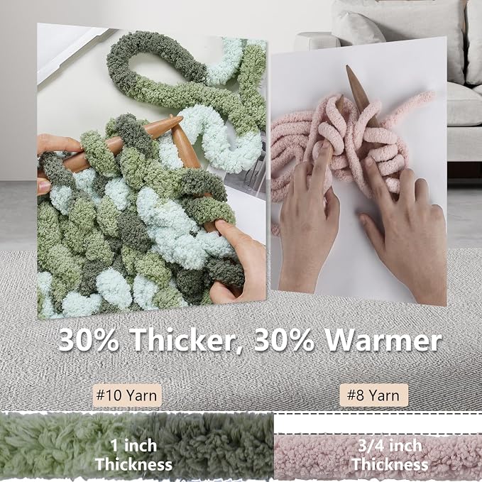 Cozyful Chunky Yarn for Hand Knitting - #10 Chunky Chenille Blanket Yarn, Jumbo Big Thick Chunky Yarns for Crocheting, Tie Dye Bulky Knit Yarns, 8 Skein (20 yds 8 oz Each Skein), Forest & Sage & Mint