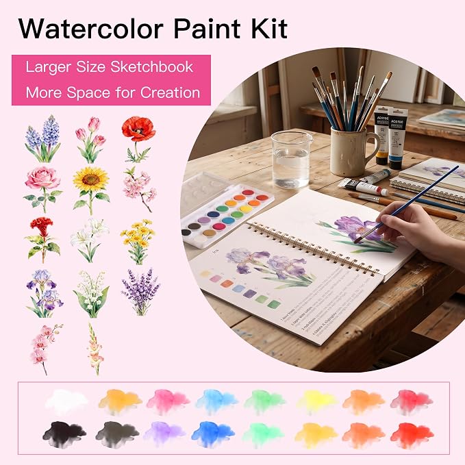 PAPPAGLLO Watercolor Workbook Floral Watercolor Book Paint Set for Beginner