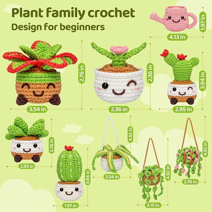 Mewaii Crochet Kit for Beginners, 9 Pack Plant Kit Craft Set | 40% Extra Yarn, Video Tutorial, Pre-Started Piece, Beginner Friendly, Family Craft Gift for Adults & Kids
