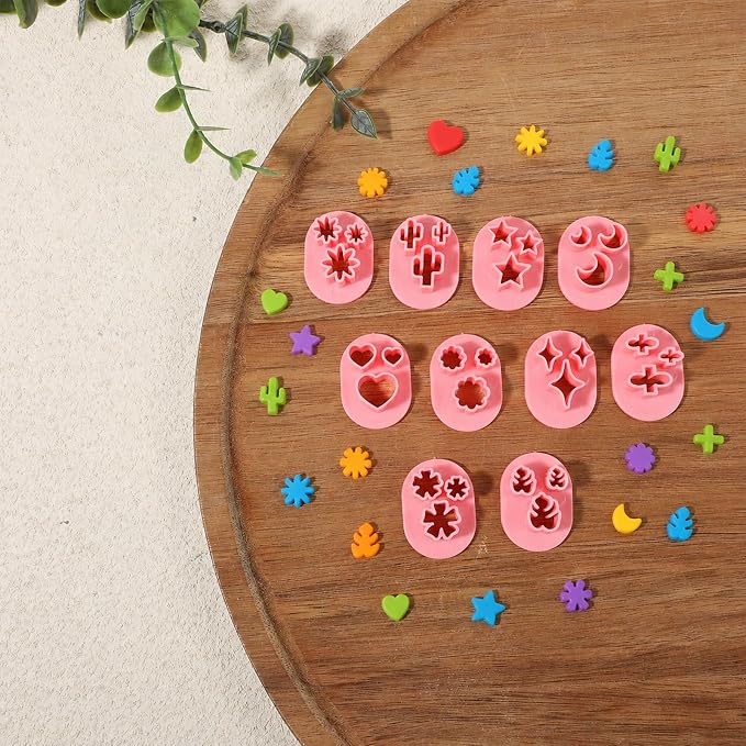 10 PCS Polymer Clay Cutters Shapes, Flower Leaf Shape Mini Polymer Clay Molds for Earrings Making 10 Shapes Heart Star Moon Flower Leaf Cactus