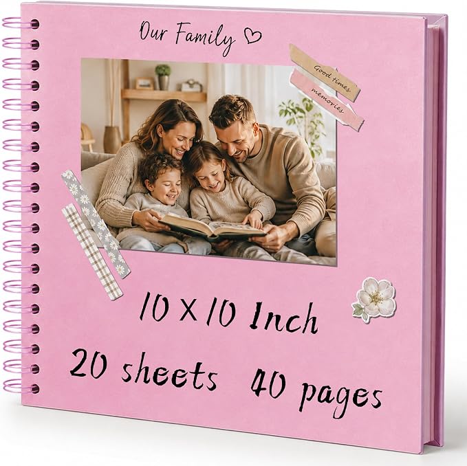 10x10 Inch DIY Scrapbook Album 40 Pages (20 Sheets), Hardcover Kraft Paper