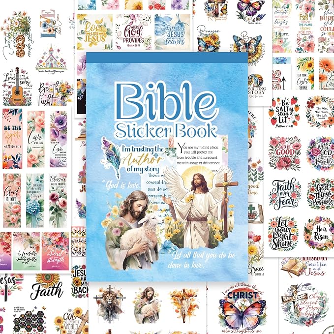 PRSTINCOL Bible Verse Stickers Book, 28 Pages 353 Pcs Religious Scripture Journaling Supplies for Women Water Bottles Journals
