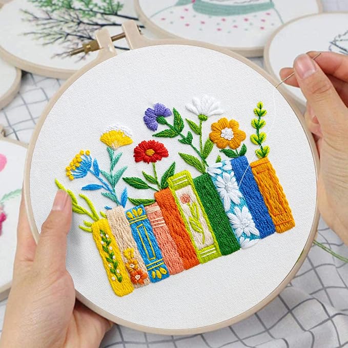 Louise Maelys Floral Books Embroidery Kit for Beginners DIY Needlework | Decorate Reading Spaces with Cross Stitch Kits. Complete Needlepoint Kit for Adults to Enjoy Creative Crafts and Gifts