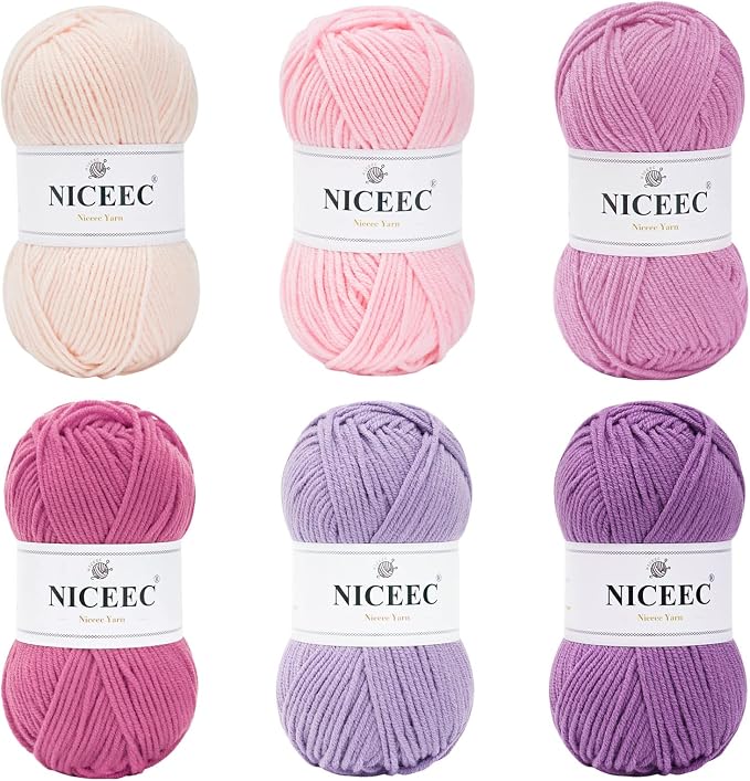 NICEEC 300g Soft Assorted Colors Yarn 100% Acrylic 870yds -Purple Series