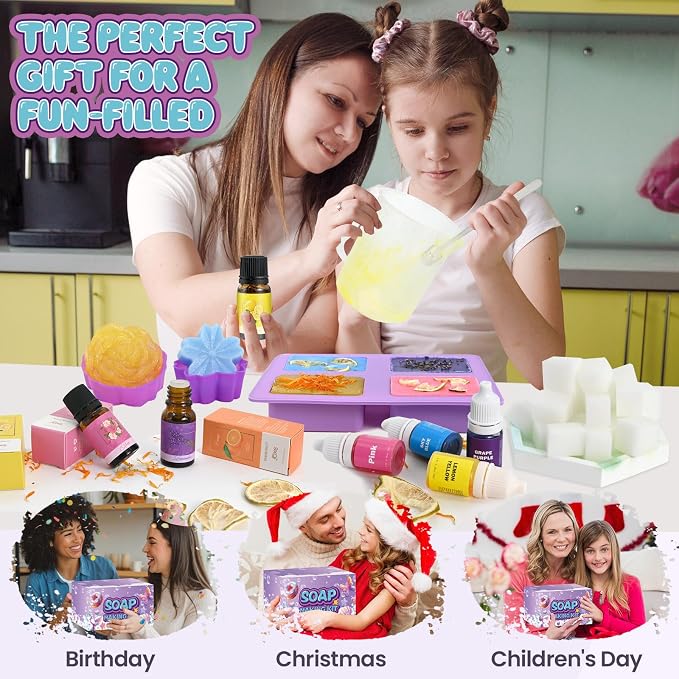 Jcoos Soap Making Kit, Soap Making Kit for Adults - Shea Butter Glycerin Melt and Pour Soap Base, Molds, Dye, Fragrances, Dried Flowers, DIY Craft for Beginners Girls Crafts