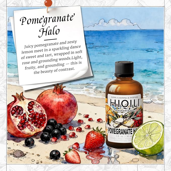 HIQILI Pomegranate Halo Fragrance Oil for DIY Perfume, Candles, Soap, Lotion & Pet Deodorizer, Fruity & Fresh Long-Lasting Scent, with Dropper - 1.0 Fl Oz(Pack of 1)