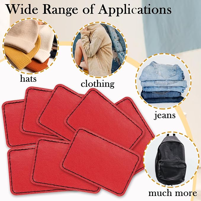 50 Pack Blank Leatherette Hat Patch with Adhesive, Rectangle Laserable Leatherette Patch, Faux Leather Patches for Hats Custom Fabric Repair Sew Laser Supplies (Red)