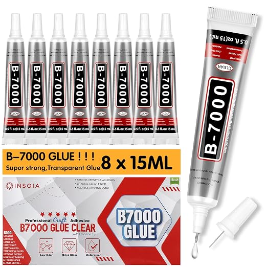 INSOIA Bedazzling Glue B7000 Clear, 8 x 15ml Precision Tip