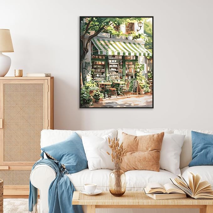 Paint by Numbers Kit for Adults, Cozy Café Number Painting Canvas Kit | DIY Acrylic Painting Set for Beginners, Stress Relief Relaxing Craft, Home Wall Decor, Holiday Gift for Adults, 16x20 Inch