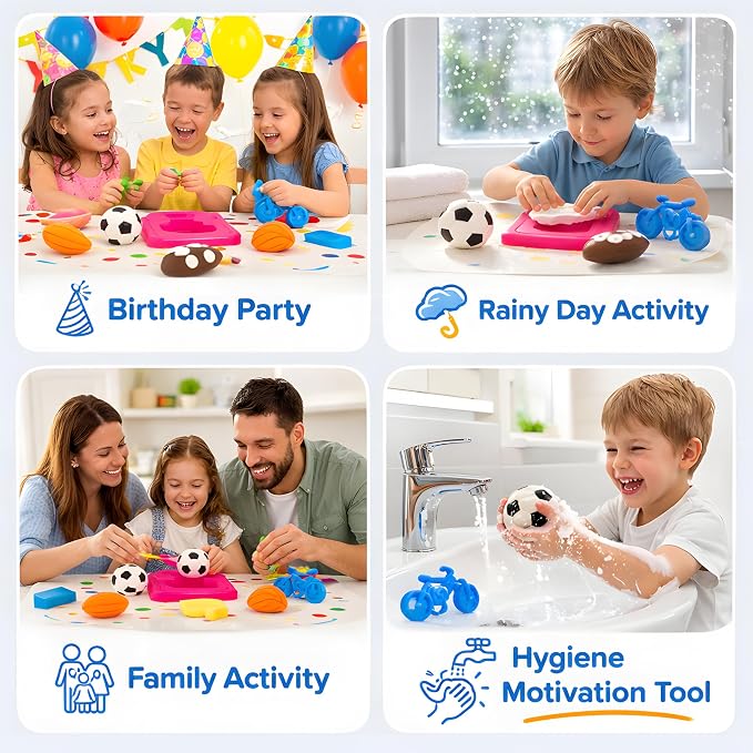 ZenseMe Soap Making Kit for Kids – DIY Sports Theme Soap Making Kit | Sports Shaped Soap Moulds (Basketball, Football, Soccer & Bicycle) Soap Making Supplies that Promote Hygiene Mobile APP