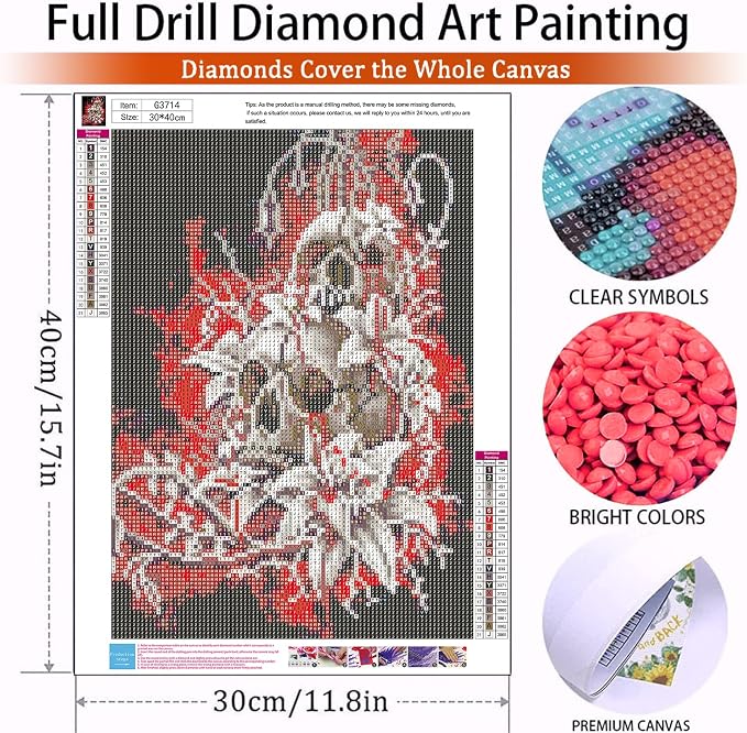 Skull Diamond Painting Kits for Adults - Skeleton Diamond Art Kit for Adult