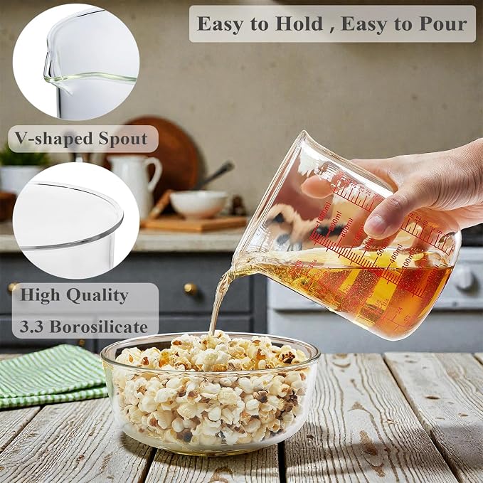 Ackers BORO3.3 Borosilicate Glass Measuring Cup with V-Spout, 1000 ml