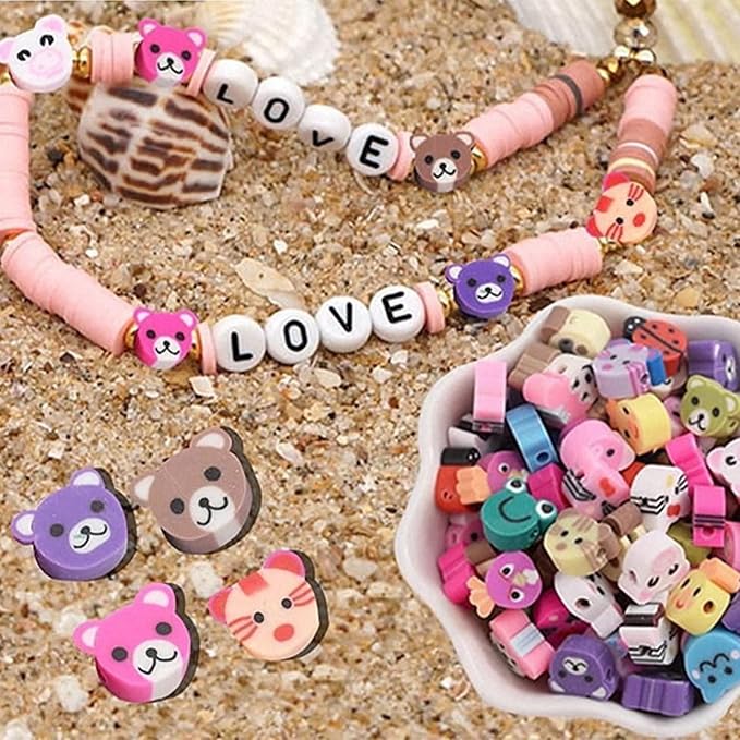 100 Pcs Polymer Clay Beads Cartoon Heishi Spacer Beads Supplies for DIY Bracelet Earring Necklace Jewelry Making (Animal)