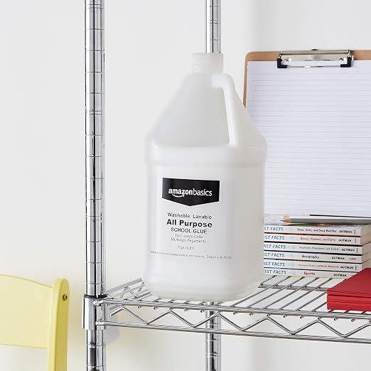 Amazon Basics All Purpose Washable School Classroom Liquid Glue, Great for Making Slime, No-Run Formula, 1 Gallon Bottle, 2-Pack, White