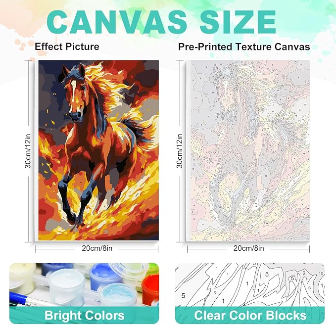 GEEHEIY Framed Paint by Numbers Kit for Adults, Running Horse, 8X 12 Inch | DIY Adult Paint by Number Kit for Beginners, Horse Wall Decor, Stress Relief Craft Gift, Creative Hobby