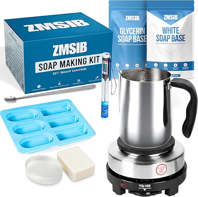 ZMSIB Soap Making Kit for Adults - Soap Melting Pot, Electric Stove, Molds | 900ml Stainless Steel Melting Pot, Electric Stove, Silicone Soap Molds for Soap Making, Beginner Friendly