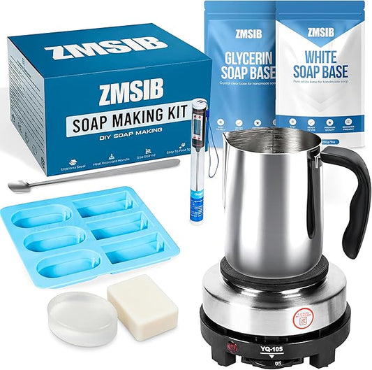 ZMSIB Soap Making Kit for Adults - Soap Melting Pot, Electric Stove, Molds | 900ml Stainless Steel Melting Pot, Electric Stove, Silicone Soap Molds for Soap Making, Beginner Friendly