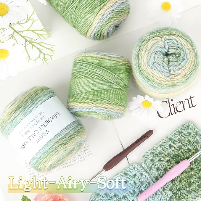 Katech Gradient Cake Yarn for Crocheting-Fairyland Yarn-Soft Ombre Yarn | 4x100g 60% Cotton 30% Acrylic 10% Wool-Multicolor Rainbow Cotton Crochet Yarn for Scarves, Shawls, Blankets, and Garments(F)