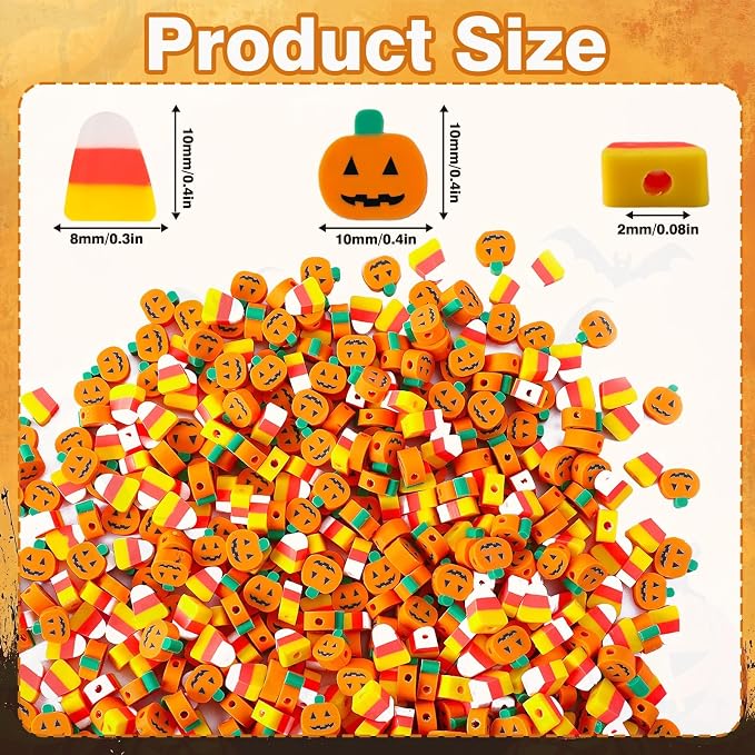 Augshy 300Pcs Halloween Polymer Clay Beads Pumpkin Candy Corn Shaped Beads