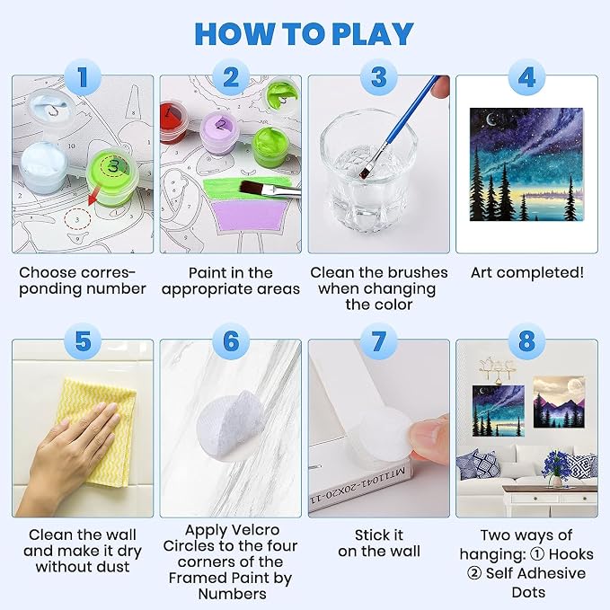 4 Pack Paint by Numbers Kits for Adults with Frame 8x8 Inch