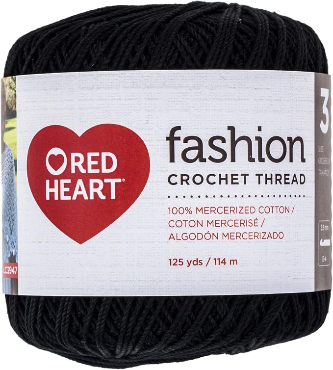 Red Heart Fashion Size 3 Cotton Crochet Thread, Black, Single
