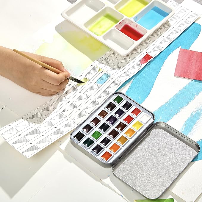 MEEDEN Professional Watercolor Paint Set: 24 Colors Semi-Moist Sets