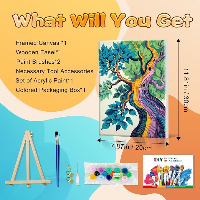 SmartEZ Tree of Life Paint by Numbers Kit for Adults with Frame, 8x12 Inch | Adult Paint by Number Kits with Frame for Gift, Home Wall Decor, 7.87x11.81 Inch