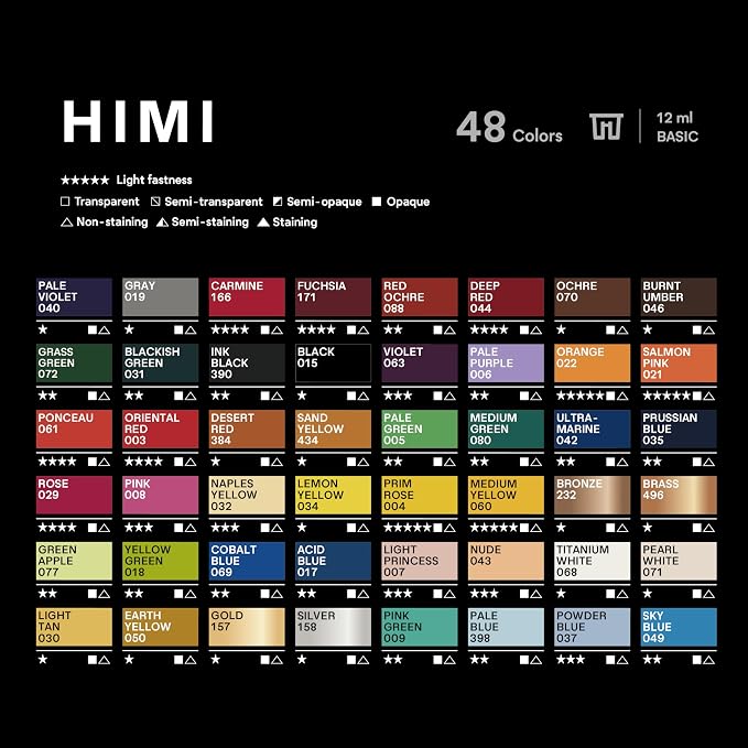HIMI Twin Cup Jelly Acrylic Paint Set, 48 Colors 12g, High Viscosity, Blendable, Paints on Rocks Crafts Canvas Wood, Fabric, Ceramic & Stone, Art Craft Paints Gifts for Artists Beginners & Painters