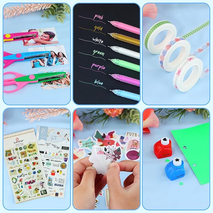 SICOHOME Scrapbook Supplies Scrapbook Kit, DIY Junk Journaling Supplies Kit | Scrapbooking Tools Paper Stickers Tapes Scissors Markers, Valentines Craft Gift for Kid Girl Women Teen Adult Starter