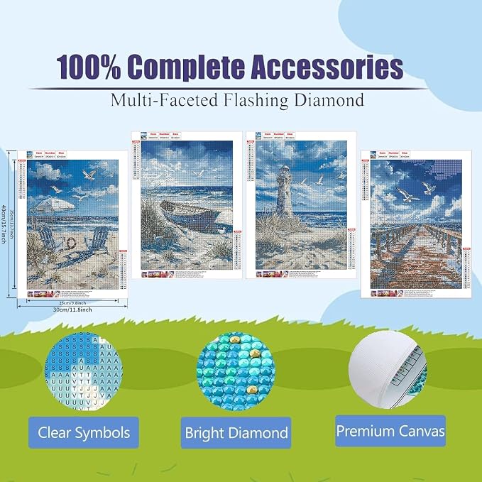 Diamond Art Kits for Adults,4 Pack Beach Diamond Painting Kits 12x16inch