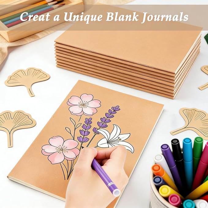 FOVGOTAN 2 Pack Blank Kraft Notebooks Set,（8" x 11" 60 Pages Journals Notebook Bulk, Unlined Composition Notebook for Kids, Student, Sketchbooks