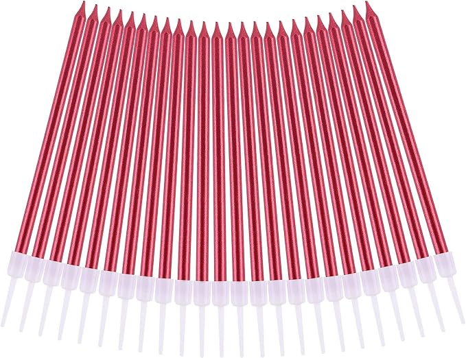 PHD CAKE Red Long Thin Metallic Birthday Candles, Cake Candles, Birthday Parties, Wedding Decorations, Party Candles