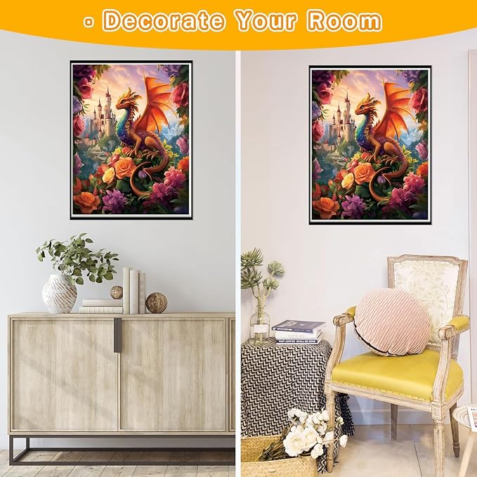 EIBEILI Dragon Diamond Art Kits for Adults,Magic Castle Diamond Painting Kits for Adults Beginner,5D DIY Full Round Drill Diamond Dots Paintings for Home Wall Decor Gift 12X16inch