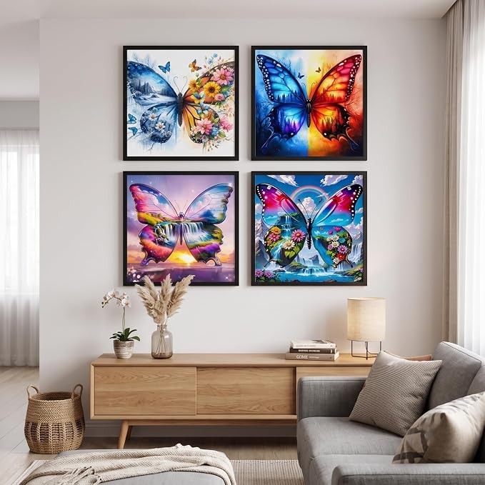 4 Pack 5D Butterfly Diamond Art kits for Adults Beginners 11.8x11.8 Inch | Four Seasons Landscape Diamond Painting Kit, DIY Full Round Drill Paint by Diamonds Dot Gem Art for Adult, Home Wall Decor