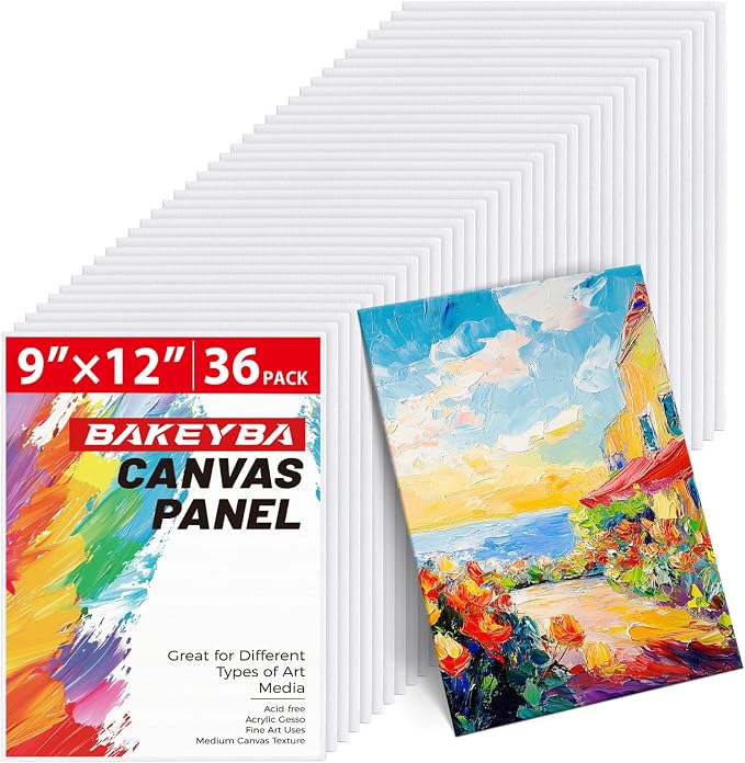 Canvas Boards 36 Pack, 9x12 Inch White Blank Painting Canvas Panels | 100% Cotton Art Supplies for Acrylics Oil Watercolor Tempera Paints