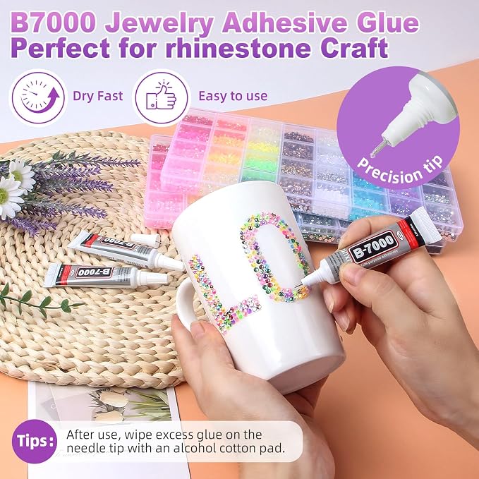 Bedazzling Kit 45000Pcs 32 Colors 3mm Jelly Rhinestones, Bedazzler kit with Rhinestones for Bedazzling, Gems for Diamond Art with 3Pcs 10ml B7000 Glue for Clothes Nails Art Makeup