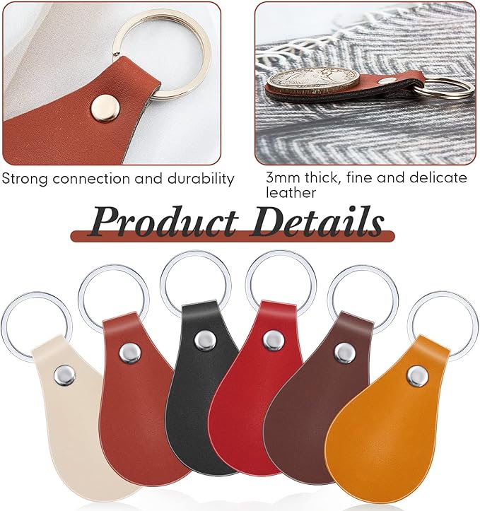 Taiyin 30 Pcs Leather Key Fob Kit PU Leather Keychain Blanks, Multi Colors