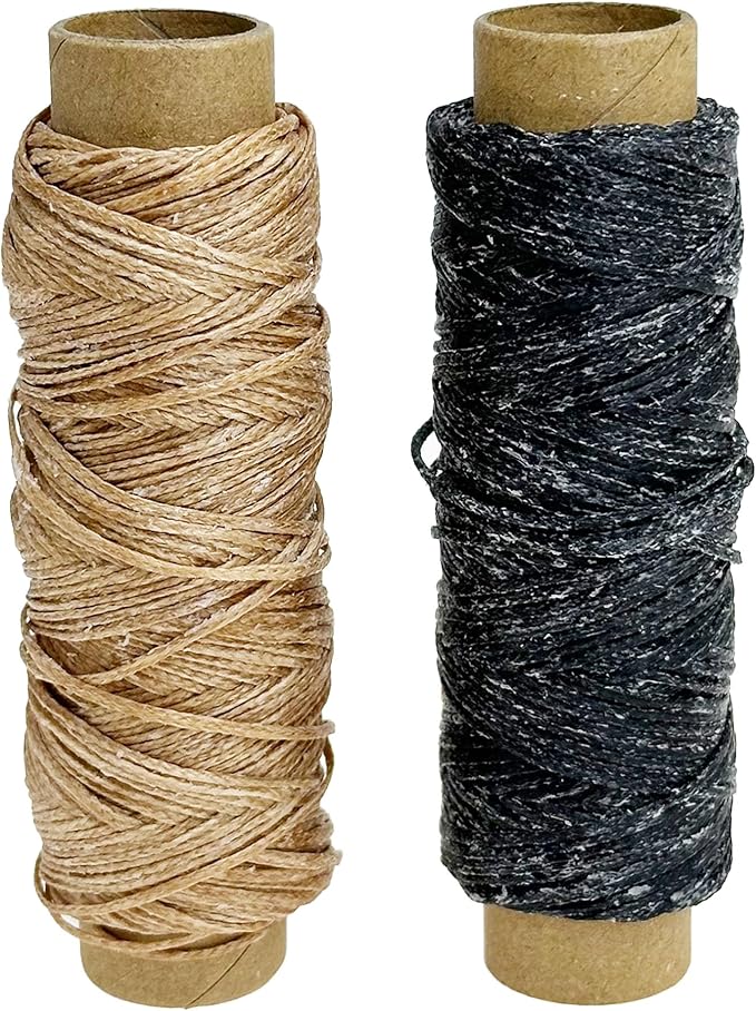 2 PCS Leather Sewing Waxed Thread, Each of 33 Yards 150D Sewing Thread Cord for Leather Craft DIY Supplies, Shoes Repairing, Black and Khaki