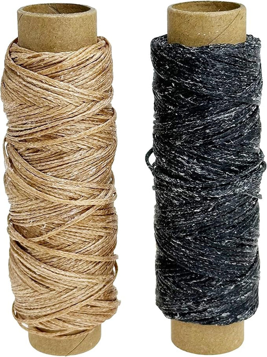2 PCS Leather Sewing Waxed Thread, Each of 33 Yards 150D Sewing Thread Cord for Leather Craft DIY Supplies, Shoes Repairing, Black and Khaki