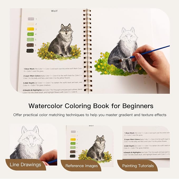 PAPPAGLLO Watercolor Workbook Animal Watercolor Book Paint Set for Beginner