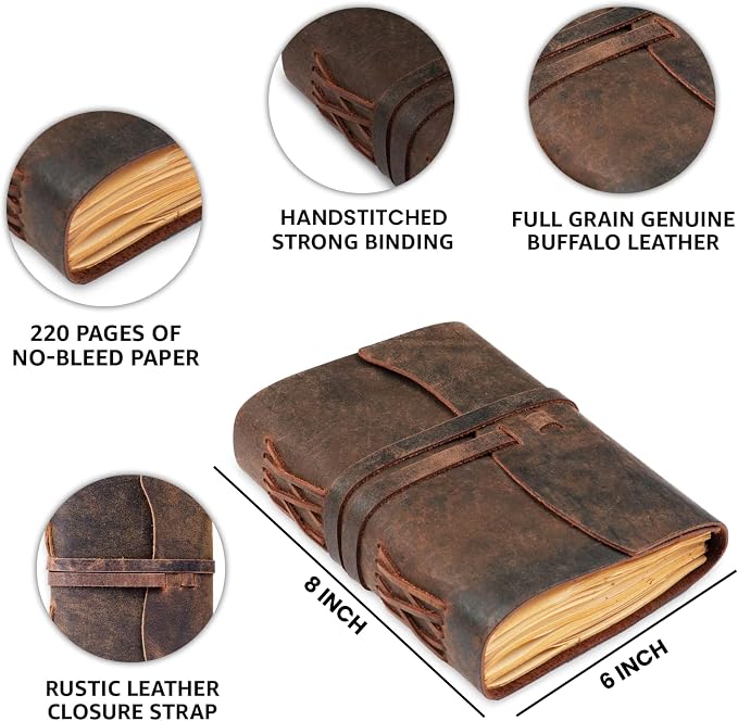 LEATHER VILLAGE Leather Journals Edge Cut, Rustic Brown 8x6.