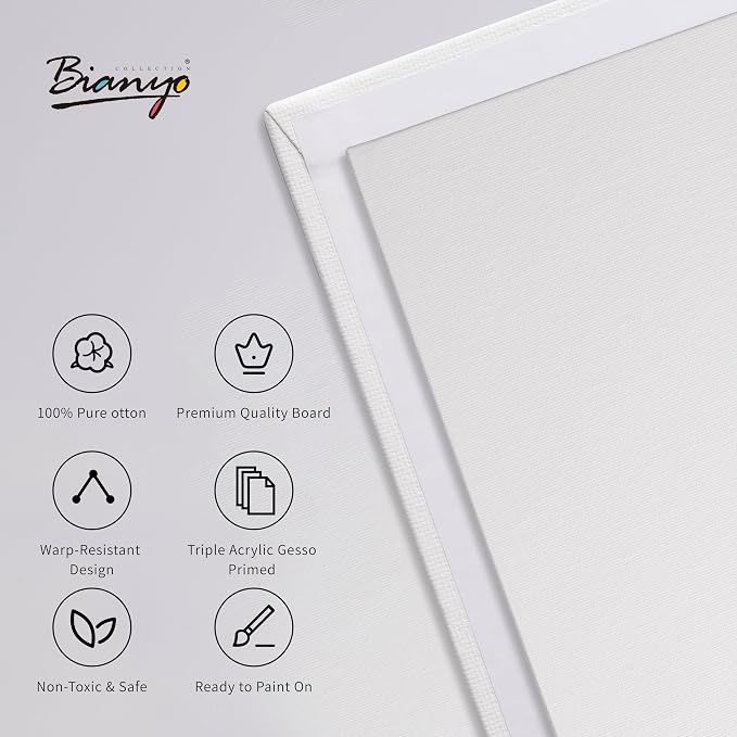 Bianyo 11x14 Inch Canvas Panels for Painting – 12 Pack, 100% Cotton, Triple Primed & Acid-Free, Art Boards for Acrylic & Oil Paints, Ideal for Artists, Students, Hobbyists & Beginners