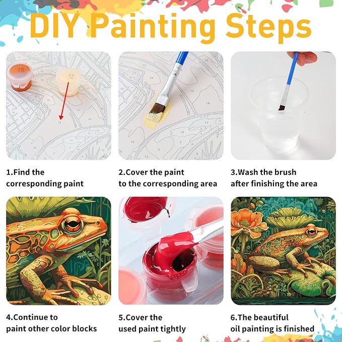 Frog Paint by Numbers Kit for Adults, 16x20 inch | DIY Painting Kits Crafts for Adults, Relieve Stress, Gift, Home Wall Decor