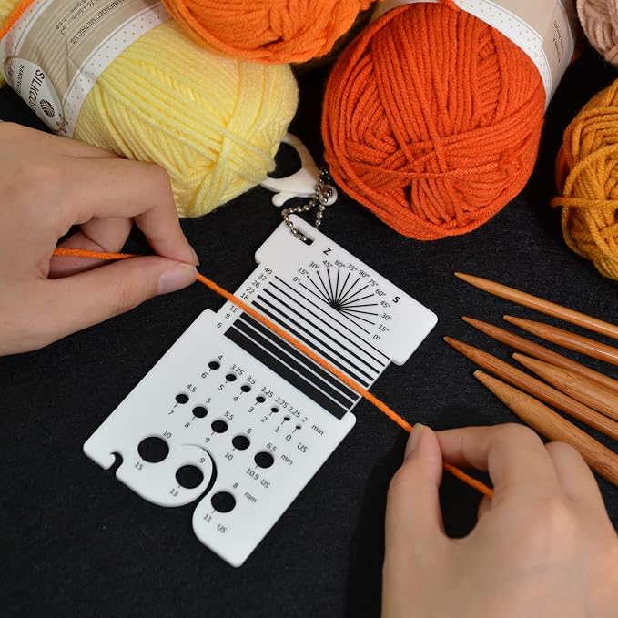 UPTTHOW Knitting WPI Multifunctional Combo Ruler for Spinners Yarn | Acrylic guide, combo guage, needle gauge spinning control card, crochet accessories, WPI ruler, with hook