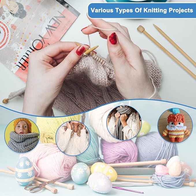Coopay Knitting Kit for Beginners, Complete Knitting Kit for Adults Gifts | 71pcs Knittings Kit w/ 2mm-10mm Bamboo Knitting Needles Set, Yarn, Storage Case, Knitting Accessories, Knitters Gifts