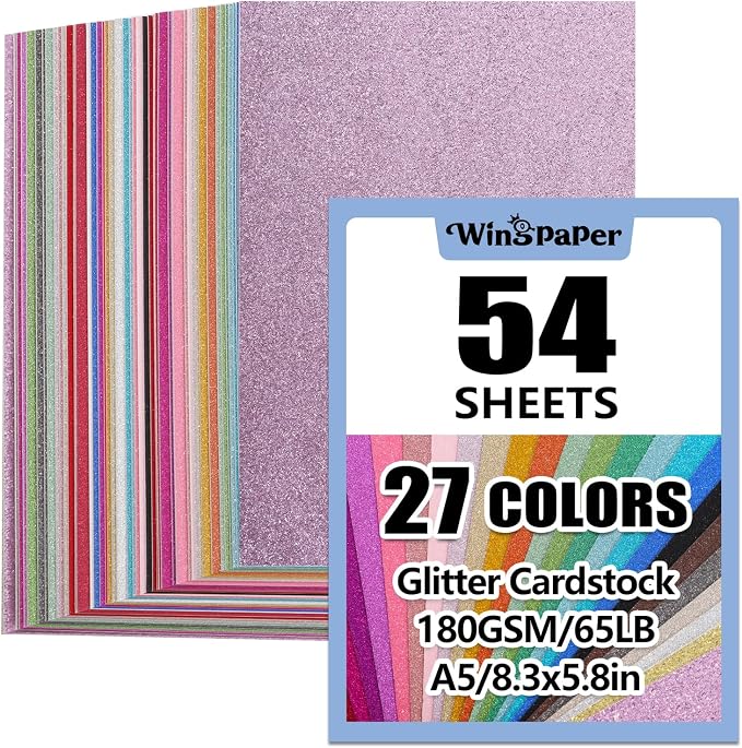 54 Sheets Glitter Cardstock A5, 27 Colors, 230Gsm