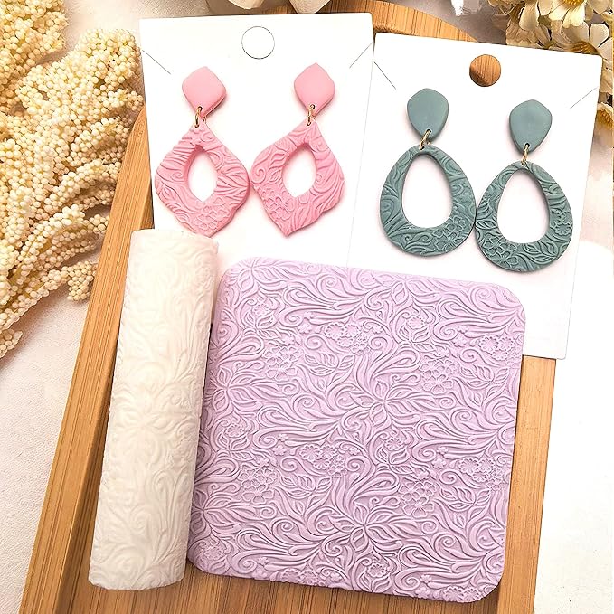 3Pcs Polymer Clay Texture Roller Work with Polymer Clay Cutters for DIY Earrings Jewelry Making Craft Supplies